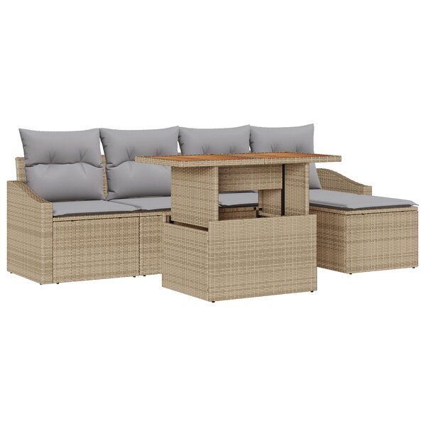 vidaXL Ensemble de canapé de jardin 6 pièces avec coussins Beige Poly Rattan