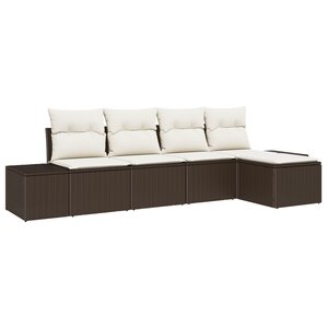 vidaXL Ensemble de canapé de jardin de 5 pièces avec coussins en polyrotin marron