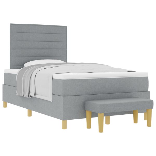 vidaXL Lit à ressorts avec matelas et banc Gris clair 120x200 cm Tissu
