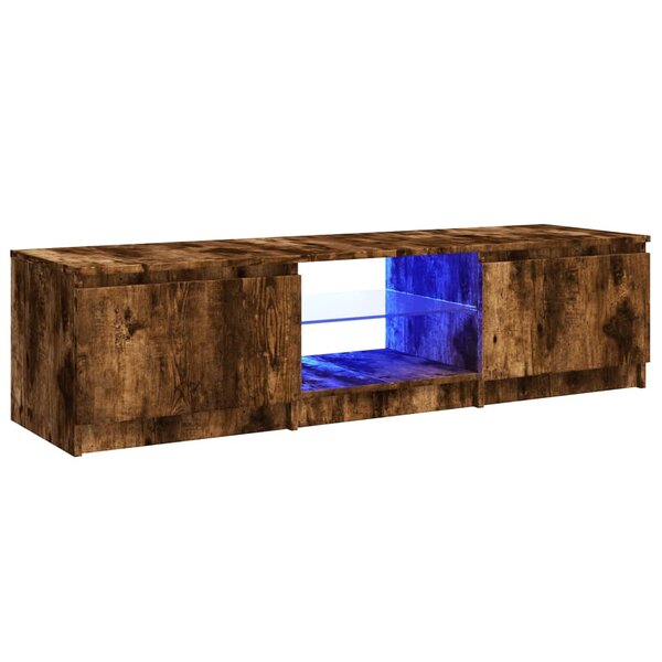 vidaXL Meuble TV avec lumières LED Chêne fumé 140x40x35 5 cm