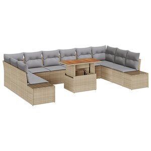 vidaXL Ensemble de Canapés de Jardin 11 pièces avec Coussins Beige Rattan Poly