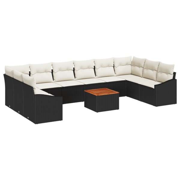 vidaXL Ensemble de Canapé de Jardin 11 Pièces avec Coussins Noir Poly Rattan Acacia