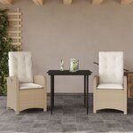 vidaXL Ensemble à manger de jardin et coussins 3 Pièces Beige poly rotin