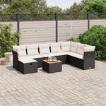 vidaXL Salon de jardin 9 Pièces avec coussins noir résine tressée