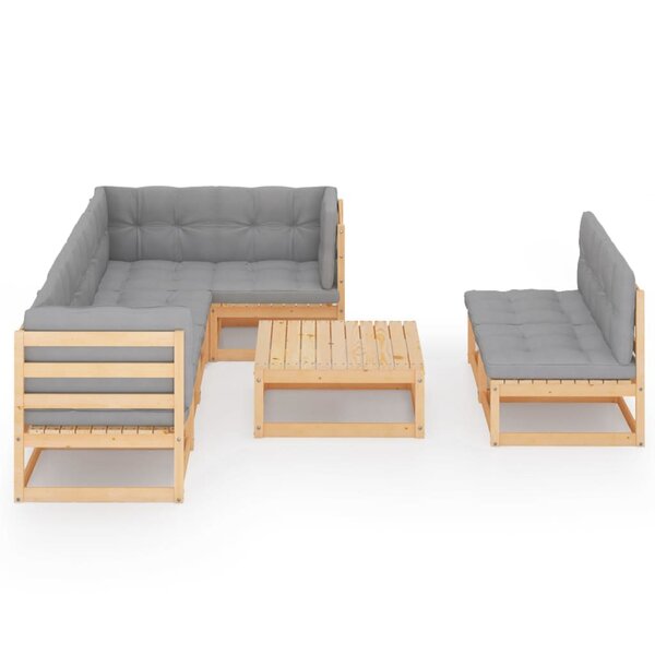 Salon de jardin meuble d'extérieur ensemble de mobilier 8 pièces avec coussins bois de pin massif 02_0017536