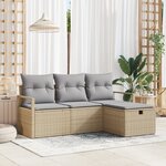 Set de canapé de jardin 4 pièces vidaXL avec coussins Beige Poly Rattan