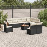 vidaXL Salon de jardin 11 Pièces avec coussins noir résine tressée