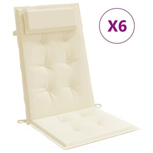 vidaXL Coussins de chaise à dossier haut lot de 6 crème tissu oxford