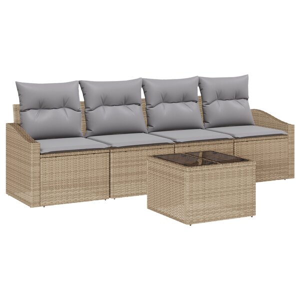 vidaXL Ensemble de Canapé de Jardin 5 pièces avec coussins Beige en Rattan