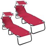 vidaXL Chaises longues pliantes 2 Pièces avec auvent rouge en tissu Oxford 600D
