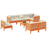 vidaXL Salon de jardin 9 Pièces avec coussins marron cire bois pin massif