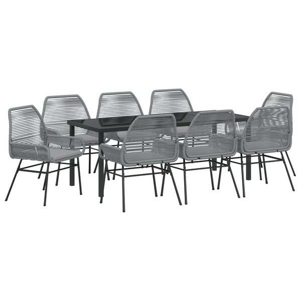 vidaXL Ensemble de salle à manger de jardin 9 pièces avec coussins en rotin poly gris