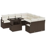 Ensemble de Sofa de Jardin vidaXL 9 Pièces avec Coussins Marron Rattan Poly