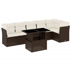 vidaXL Salon de jardin avec coussins 7 Pièces marron résine tressée