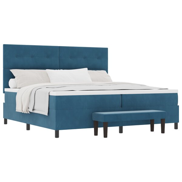 vidaXL Lit à ressort avec matelas et banc bleu nuit 200x200 cm velours