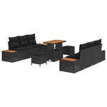vidaXL Ensemble de Canapé de Jardin 9 Pièces avec Coussins - Poly Rattan Noir & Acacia