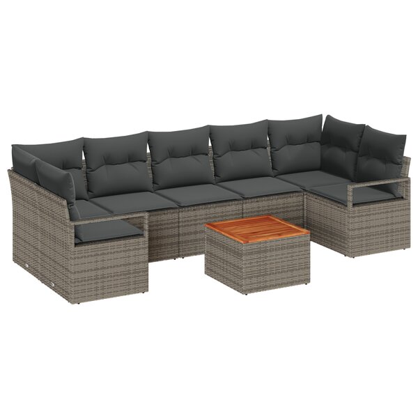 vidaXL Canapé Jardin 8 Pièces avec Oreillers Grey Poly Rattan Acacia