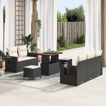 Ensemble de 8 Pièces de Canapés de Jardin avec Coussins Noir Rattan Plastique Acacia