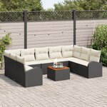 vidaXL Ensemble de canapé de jardin de 10 pièces avec coussins en poly rattan noir et acacia