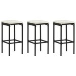 vidaXL Meuble de bar de jardin 4 Pièces avec coussins Résine tressée Noir
