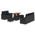 Set de canapé de jardin 8 pièces avec coussins noir rotin poly acacia