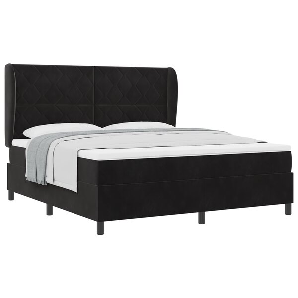 Lit à ressort vidaXL avec matelas Noir 180x200 cm Velours