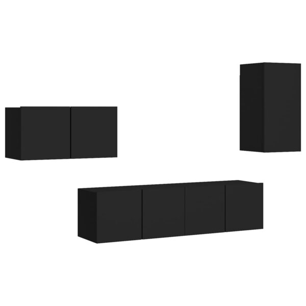 vidaXL Ensemble de meubles TV 4 Pièces Noir Bois d'ingénierie