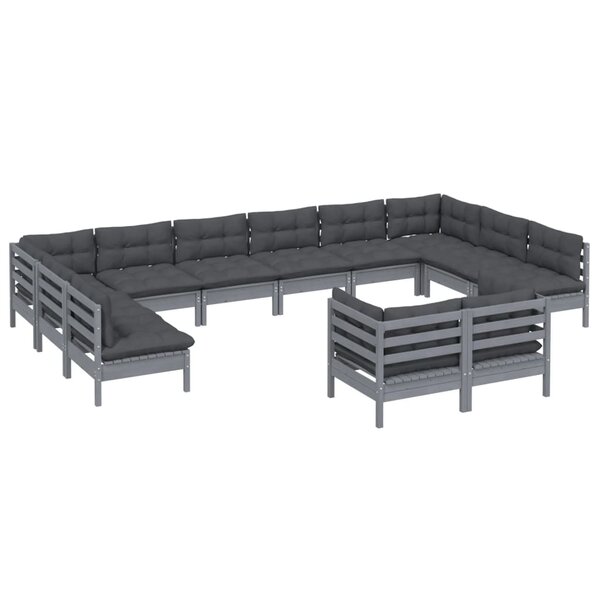 Salon de jardin meuble d'extérieur ensemble de mobilier 12 pièces avec coussins gris bois de pin massif 02_0015578