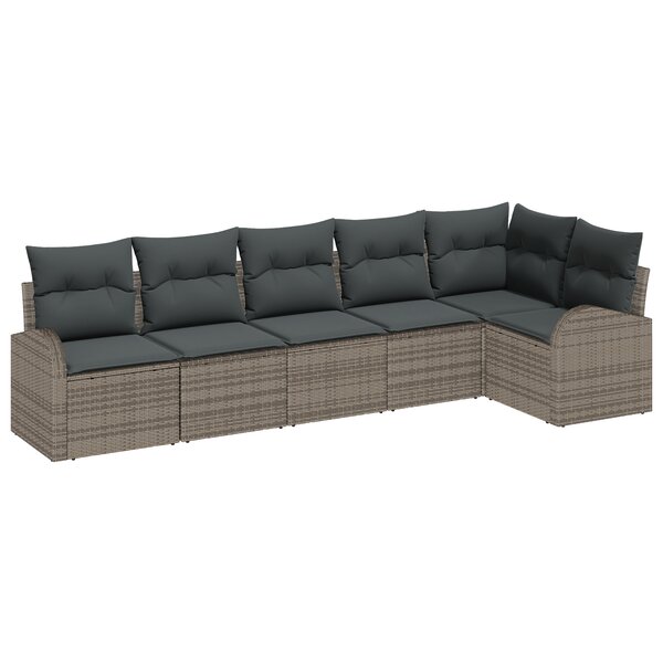 vidaXL Ensemble de Canapés de Jardin de 6 Pièces avec Coussins Gris Rotin Poly