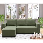 Canapé d'angle convertible réversible 3-4 places - PHARELL - Tissu olive - Coffre de rangement - 224 x 155 x 85 cm