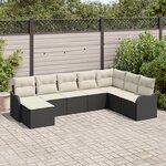 vidaXL Ensemble de canapé de jardin 8 pièces avec coussins en poly rotin noir