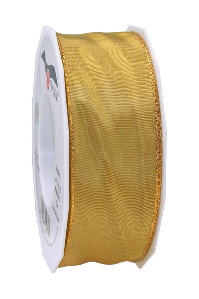 Ruban de soie avec bordure doré manhattan 25-m-rouleau 40 mm or