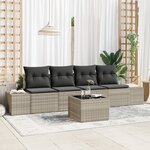 vidaXL Ensemble de canapé de jardin de 5 pièces avec coussins gris clair en poly rotin