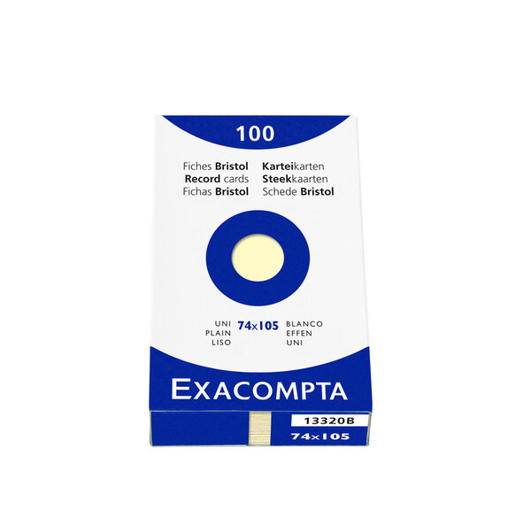 Étui de 100 fiches bristol uni non perforé 74x105mm Jaune EXACOMPTA