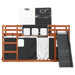 vidaXL Lit superposé avec toboggan et rideaux blanc et noir 90x200 cm
