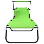 vidaXL Chaise Longue Pliante avec Auvent en Tissu Oxford Vert 600D
