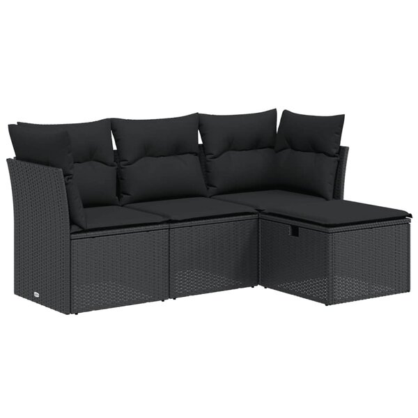 vidaXL Salon de jardin 4 Pièces avec coussins noir résine tressée