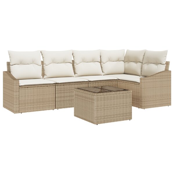 vidaXL Ensemble de Salle à Manger de Jardin 6 Pièces avec Coussins en Rotin Synthétique Marron