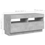 vidaXL Meuble TV avec lumières LED gris béton 80x35x40 cm