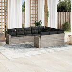 vidaXL Salon de jardin avec coussins 10 Pièces gris clair résine tressée