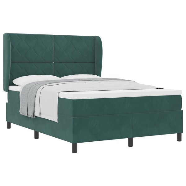 Lit coffre avec matelas en vert foncé  140x190 cm  velours