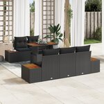 Ensemble de canapé de jardin 6 pièces avec coussins en poly rattan noir