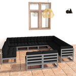 vidaXL Salon de jardin 12 Pièces avec coussins Gris Bois de pin massif