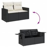 vidaXL Canapé de jardin avec coussins 2 places noir résine tressée