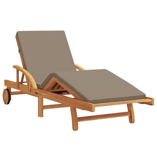 vidaXL Chaise longue pliable avec roues et coussin taupe en bois massif d'acacia