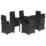 vidaXL Ensemble à manger de jardin coussins 7Pièces Noir Résine tressée