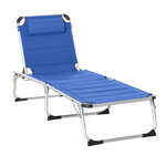 Bain de soleil transat pliable dossier réglable multi-positions matelassage tétière alu textilène bleu