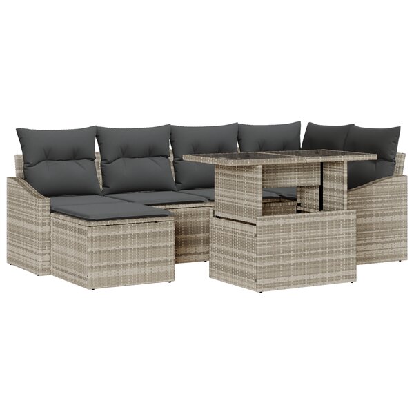 vidaXL Ensemble de canapés de jardin 7 pièces avec coussins en rattan synthétique gris clair