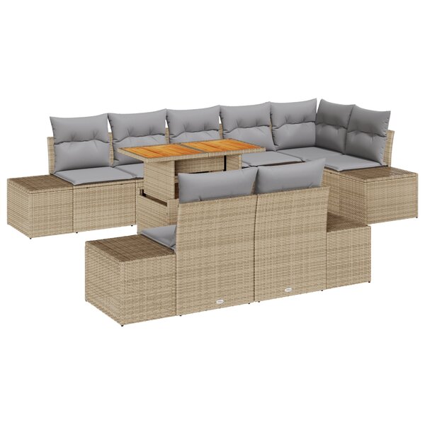 vidaXL Ensemble de canapé de jardin 9 pièces avec coussins Beige Poly Rattan