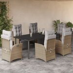 vidaXL Ensemble à manger de jardin coussins 7 Pièces mélange beige rotin